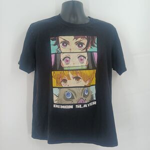 Demon Slayer Tanjiro Nezuko Inosuke Zenitsu Graphic T-Shirt Mens Size L Black